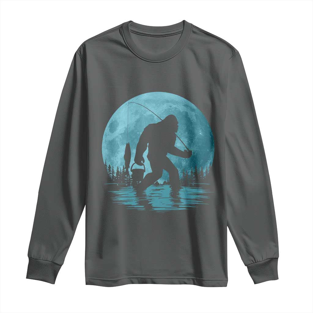 Funny Bigfoot Fishing Night Stroll Full Moon Long Sleeve Shirt - Wonder Print Shop