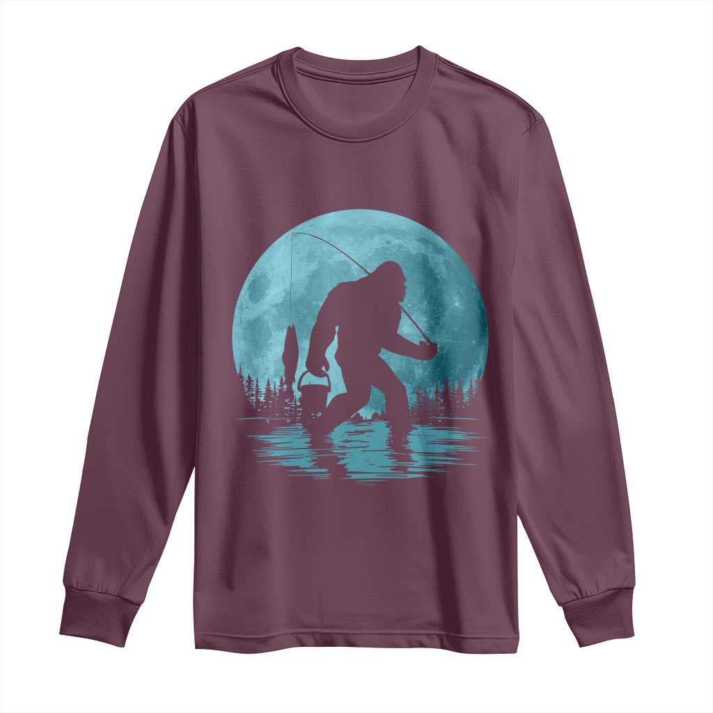 Funny Bigfoot Fishing Night Stroll Full Moon Long Sleeve Shirt - Wonder Print Shop