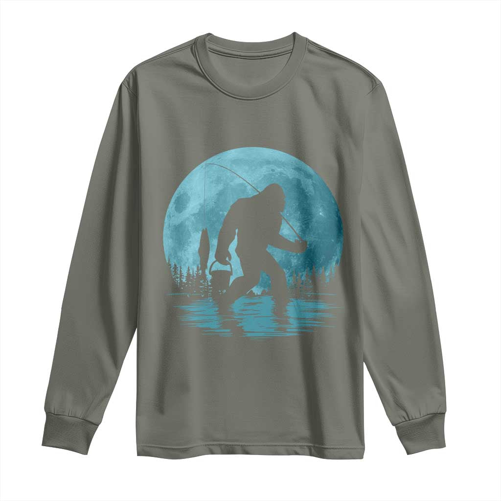 Funny Bigfoot Fishing Night Stroll Full Moon Long Sleeve Shirt - Wonder Print Shop