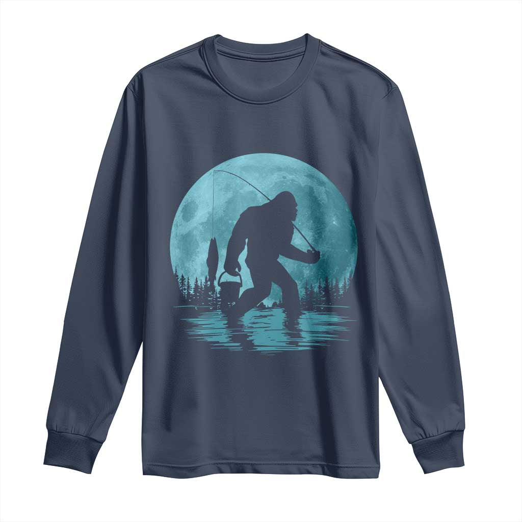 Funny Bigfoot Fishing Night Stroll Full Moon Long Sleeve Shirt - Wonder Print Shop