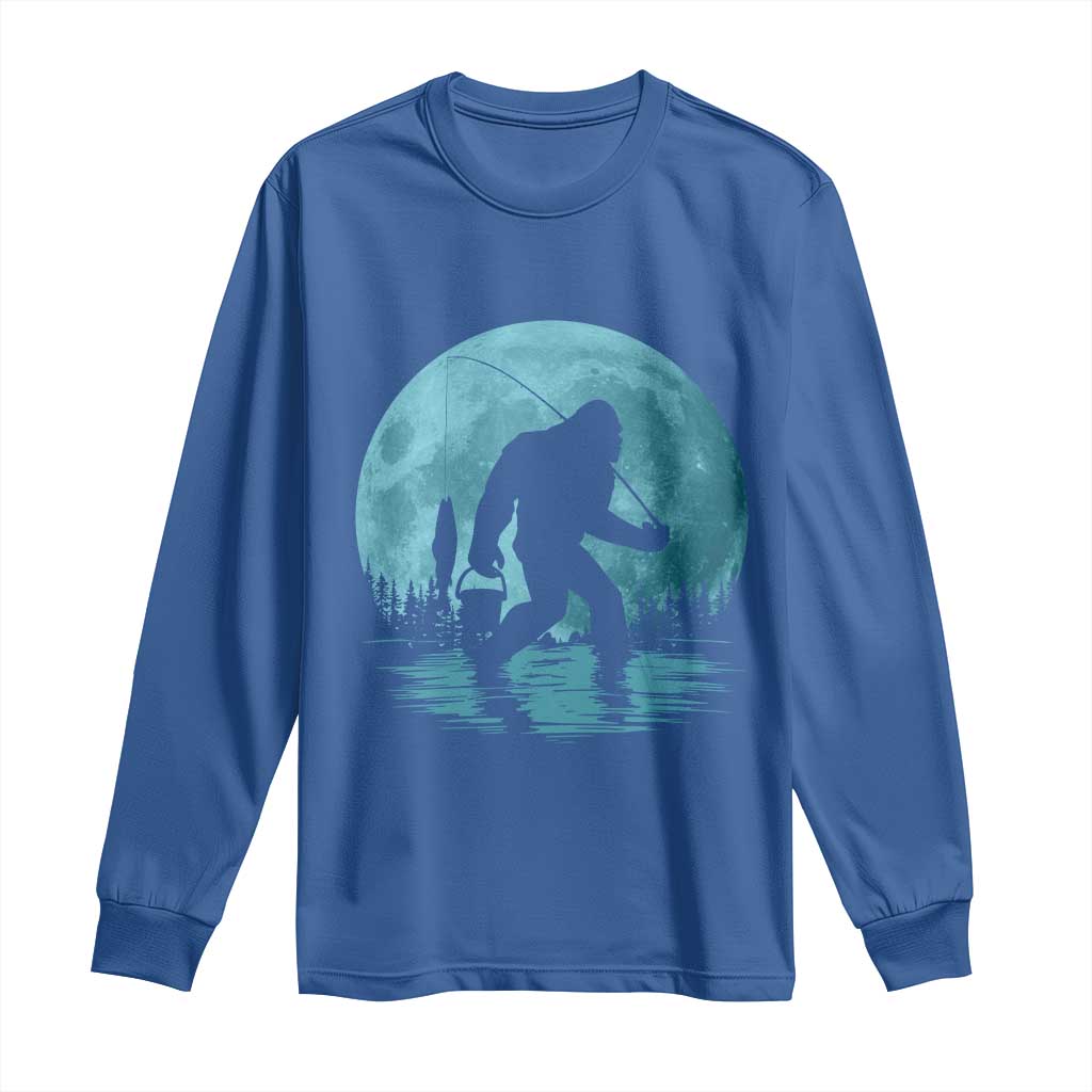 Funny Bigfoot Fishing Night Stroll Full Moon Long Sleeve Shirt - Wonder Print Shop