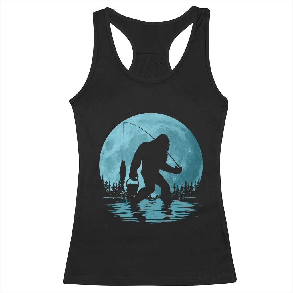 Funny Bigfoot Fishing Night Stroll Full Moon Racerback Tank Top - Wonder Print Shop