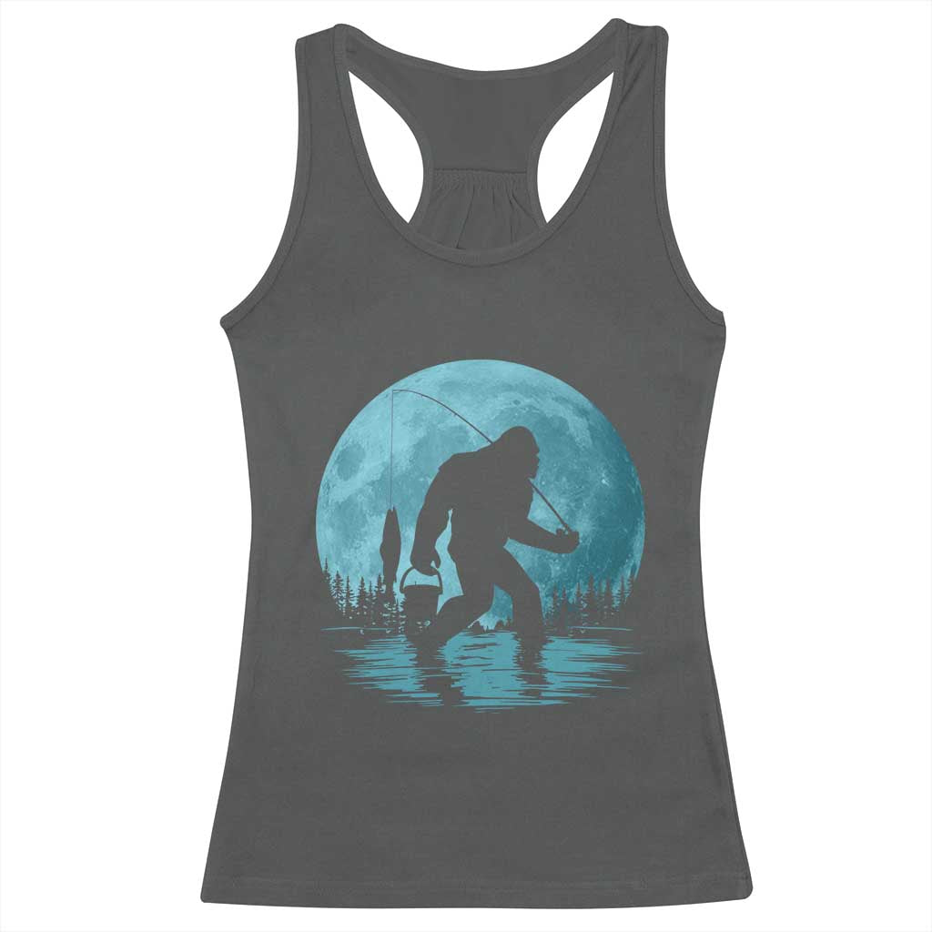 Funny Bigfoot Fishing Night Stroll Full Moon Racerback Tank Top - Wonder Print Shop