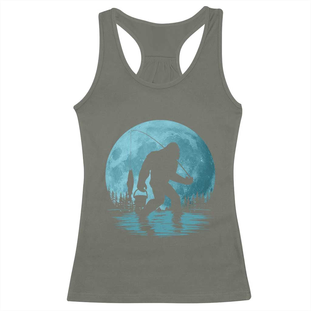 Funny Bigfoot Fishing Night Stroll Full Moon Racerback Tank Top - Wonder Print Shop