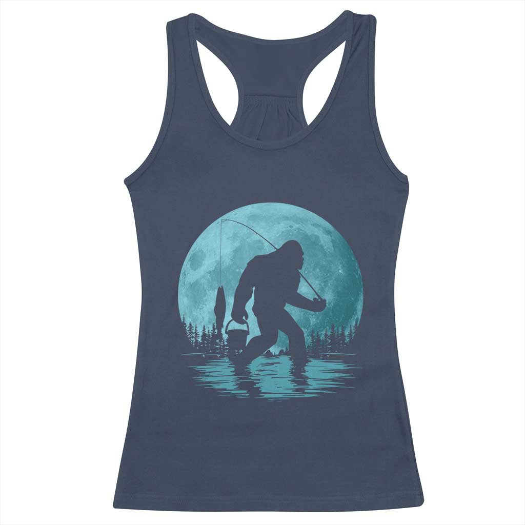 Funny Bigfoot Fishing Night Stroll Full Moon Racerback Tank Top - Wonder Print Shop