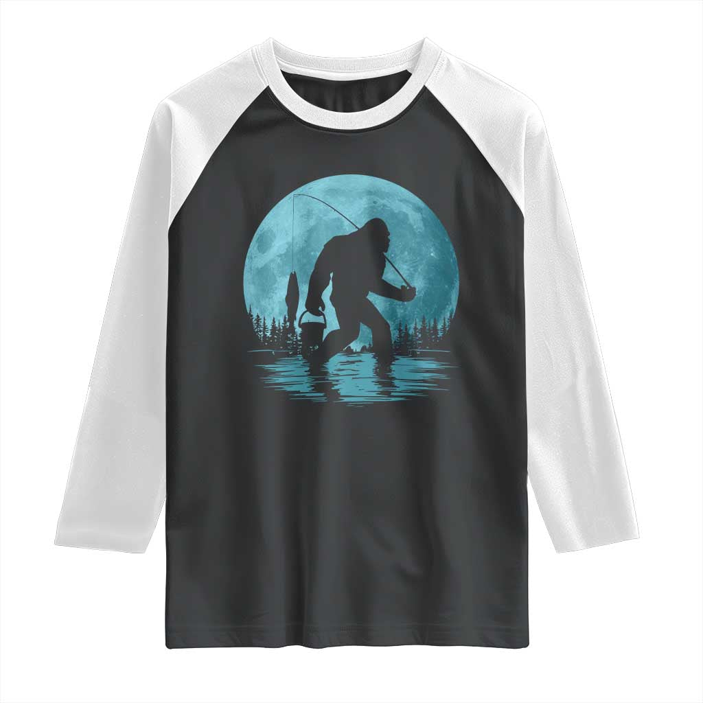 Funny Bigfoot Fishing Night Stroll Full Moon Raglan Shirt - Wonder Print Shop