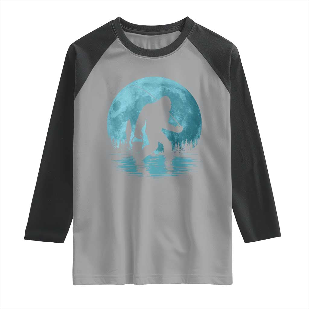 Funny Bigfoot Fishing Night Stroll Full Moon Raglan Shirt - Wonder Print Shop
