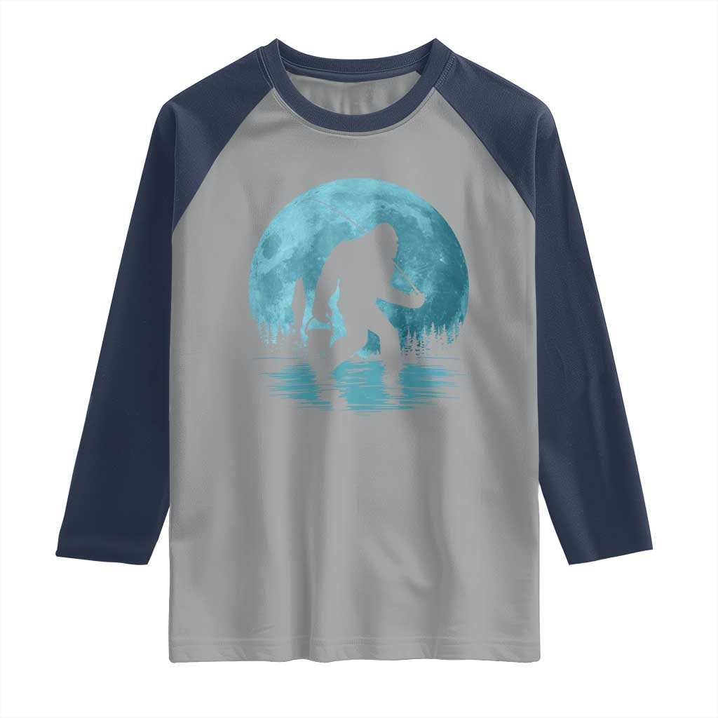 Funny Bigfoot Fishing Night Stroll Full Moon Raglan Shirt - Wonder Print Shop