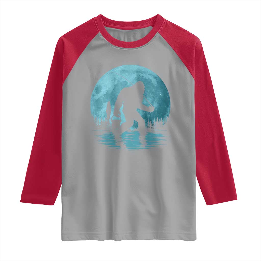 Funny Bigfoot Fishing Night Stroll Full Moon Raglan Shirt - Wonder Print Shop