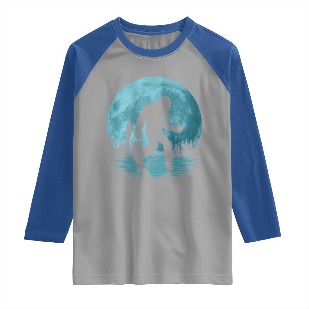 Funny Bigfoot Fishing Night Stroll Full Moon Raglan Shirt - Wonder Print Shop