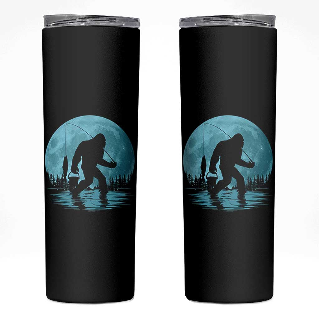 Funny Bigfoot Fishing Night Stroll Full Moon Skinny Tumbler - Wonder Print Shop