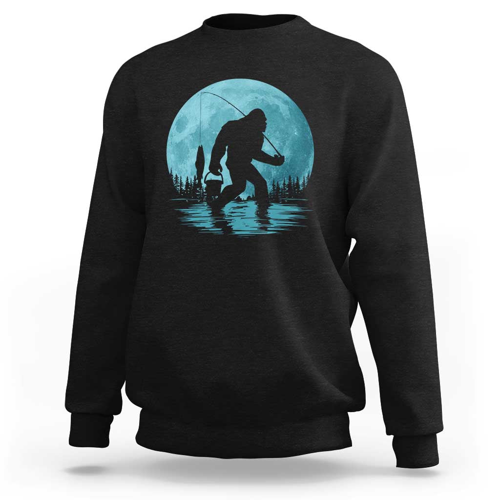 Funny Bigfoot Fishing Night Stroll Full Moon Sweatshirt - Wonder Print Shop