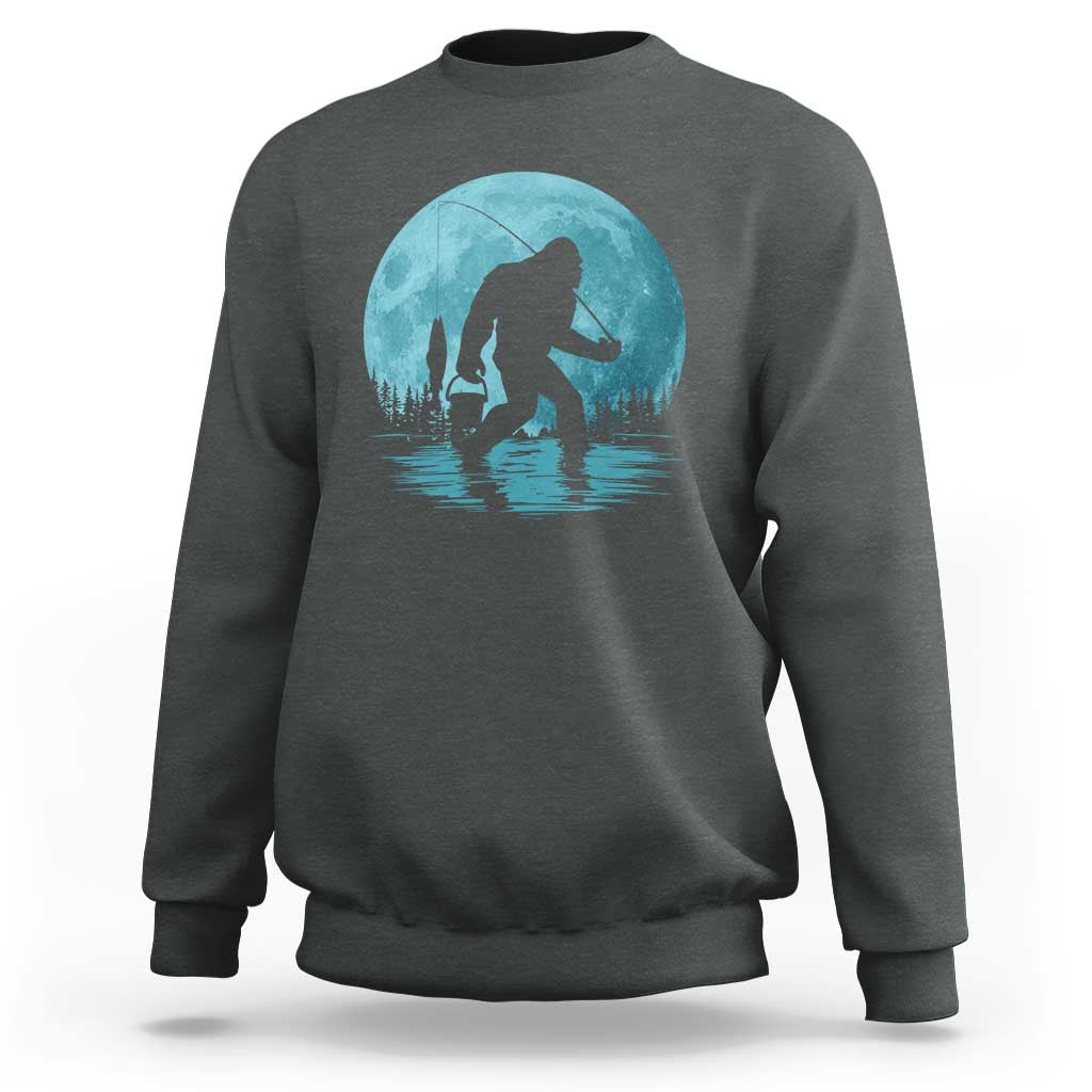 Funny Bigfoot Fishing Night Stroll Full Moon Sweatshirt - Wonder Print Shop