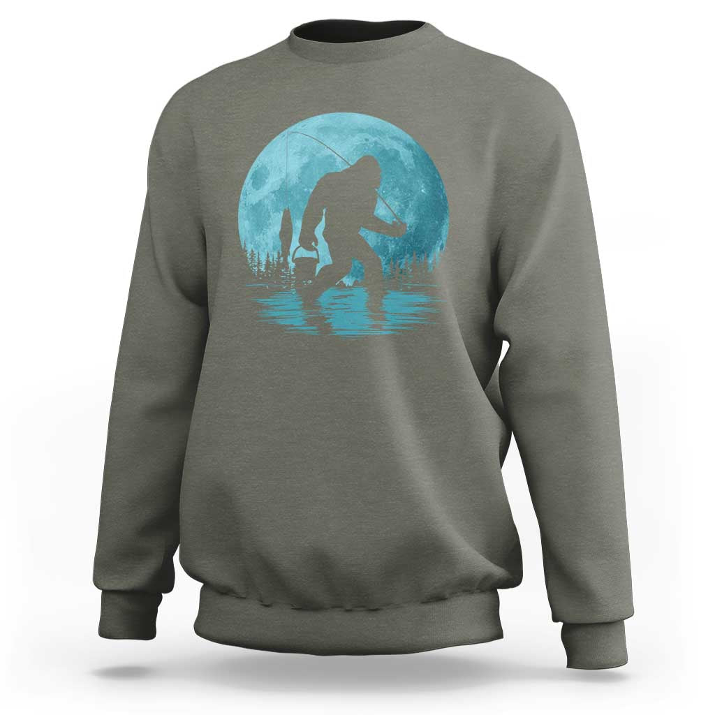 Funny Bigfoot Fishing Night Stroll Full Moon Sweatshirt - Wonder Print Shop