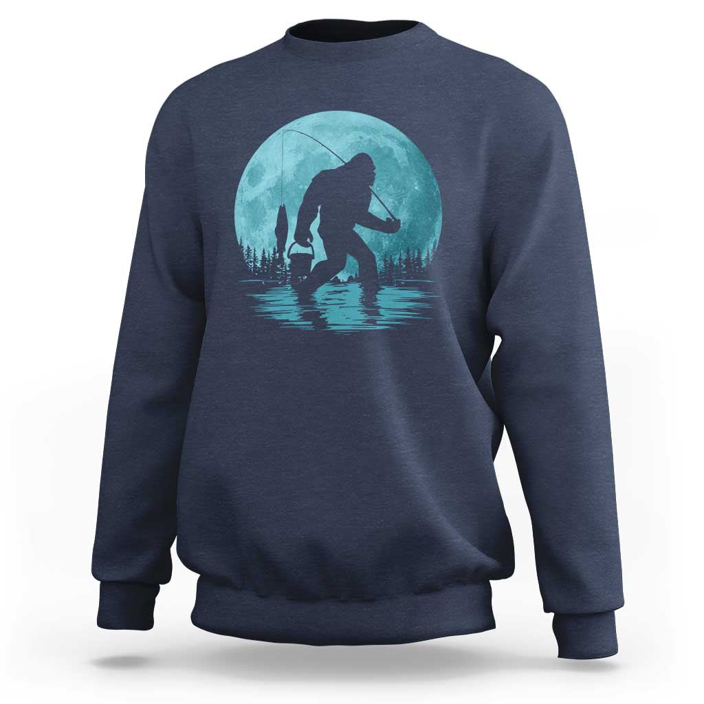 Funny Bigfoot Fishing Night Stroll Full Moon Sweatshirt - Wonder Print Shop