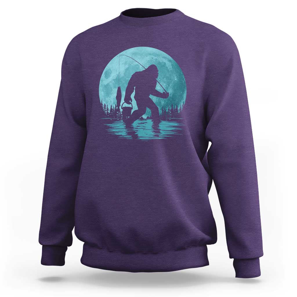 Funny Bigfoot Fishing Night Stroll Full Moon Sweatshirt - Wonder Print Shop