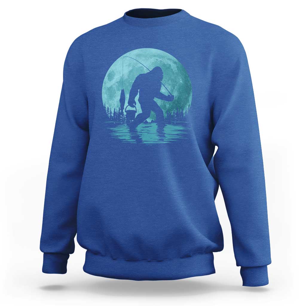 Funny Bigfoot Fishing Night Stroll Full Moon Sweatshirt - Wonder Print Shop