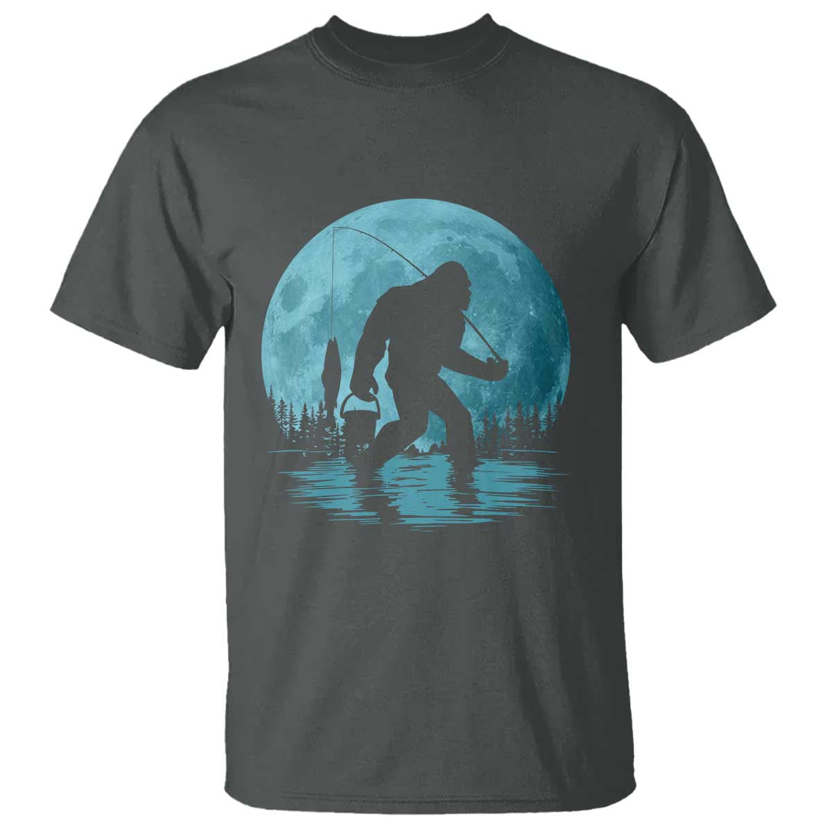 Funny Bigfoot Fishing Night Stroll Full Moon T Shirt - Wonder Print Shop