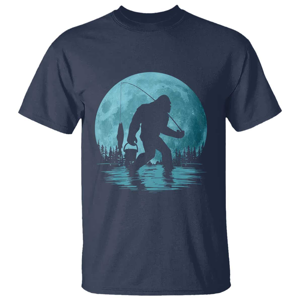 Funny Bigfoot Fishing Night Stroll Full Moon T Shirt - Wonder Print Shop
