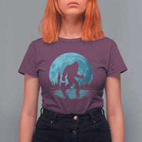 Funny Bigfoot Fishing Night Stroll Full Moon T Shirt For Women - Wonder Print Shop