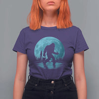 Funny Bigfoot Fishing Night Stroll Full Moon T Shirt For Women - Wonder Print Shop