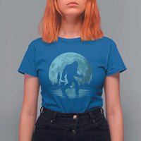 Funny Bigfoot Fishing Night Stroll Full Moon T Shirt For Women - Wonder Print Shop