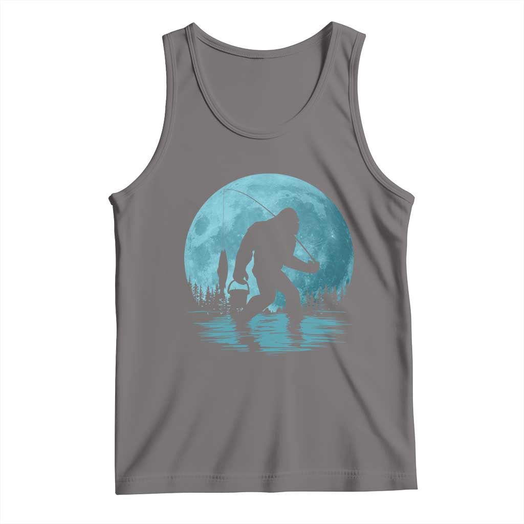 Funny Bigfoot Fishing Night Stroll Full Moon Tank Top - Wonder Print Shop