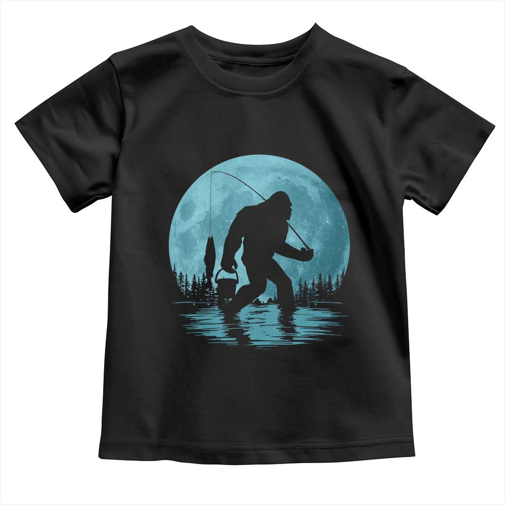 Funny Bigfoot Fishing Night Stroll Full Moon Toddler T Shirt - Wonder Print Shop