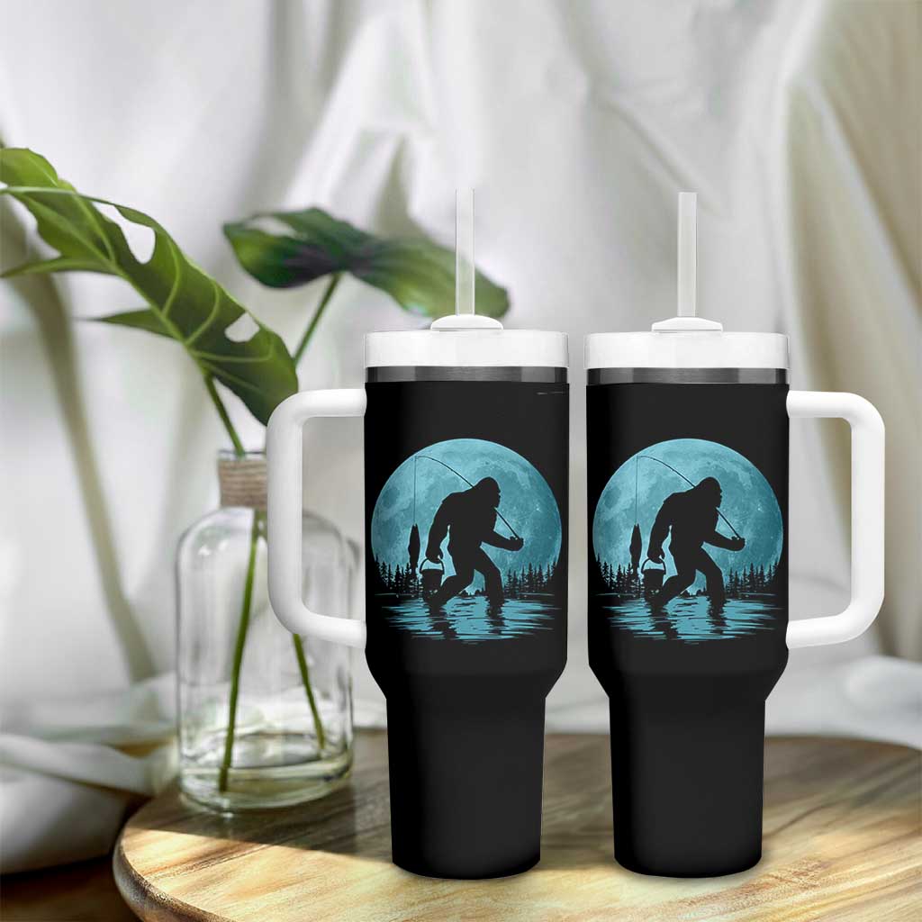 Funny Bigfoot Fishing Night Stroll Full Moon Tumbler With Handle - Wonder Print Shop