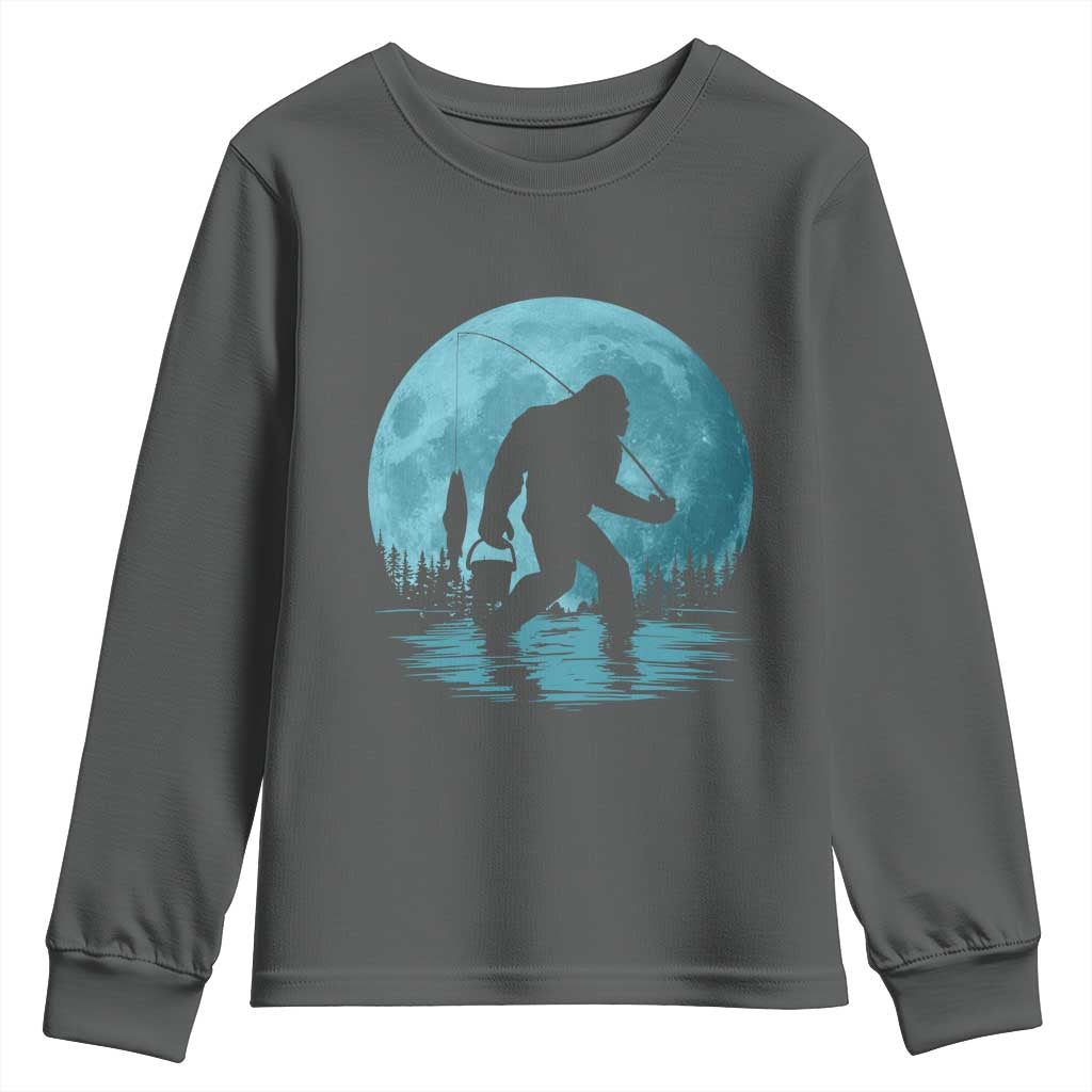 Funny Bigfoot Fishing Night Stroll Full Moon Youth Sweatshirt - Wonder Print Shop