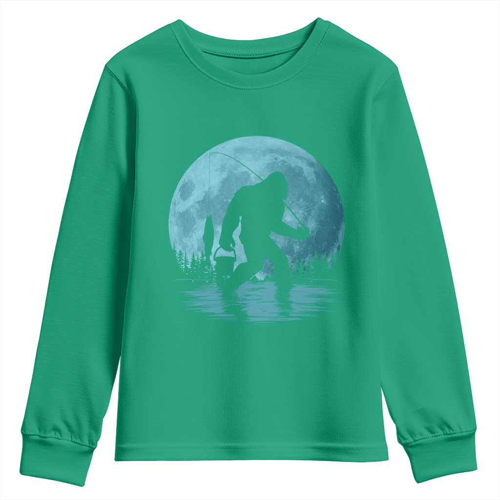 Funny Bigfoot Fishing Night Stroll Full Moon Youth Sweatshirt - Wonder Print Shop