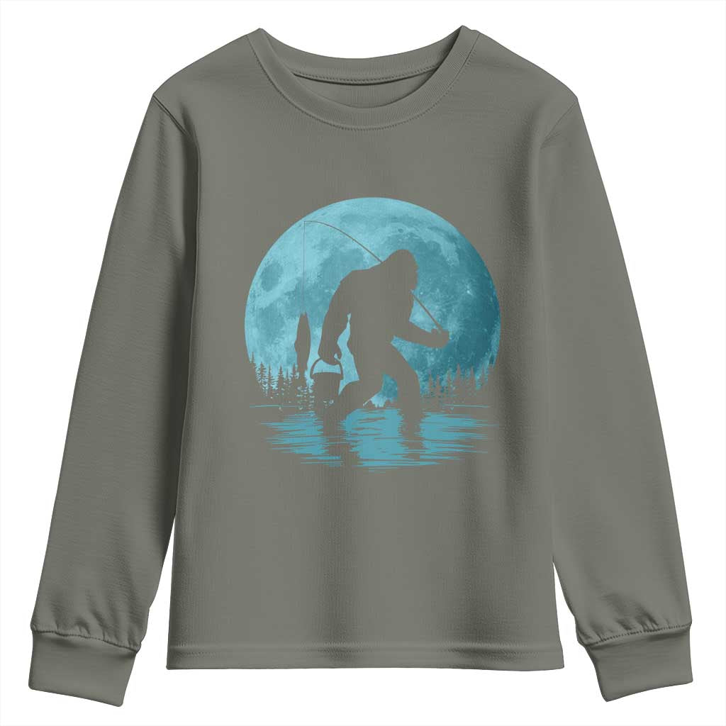 Funny Bigfoot Fishing Night Stroll Full Moon Youth Sweatshirt - Wonder Print Shop