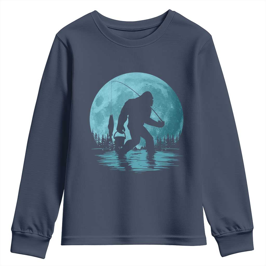 Funny Bigfoot Fishing Night Stroll Full Moon Youth Sweatshirt - Wonder Print Shop