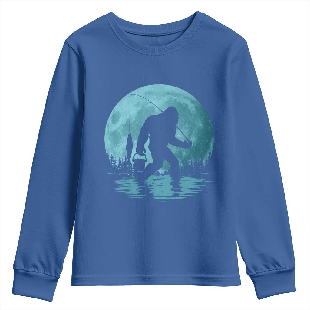 Funny Bigfoot Fishing Night Stroll Full Moon Youth Sweatshirt - Wonder Print Shop