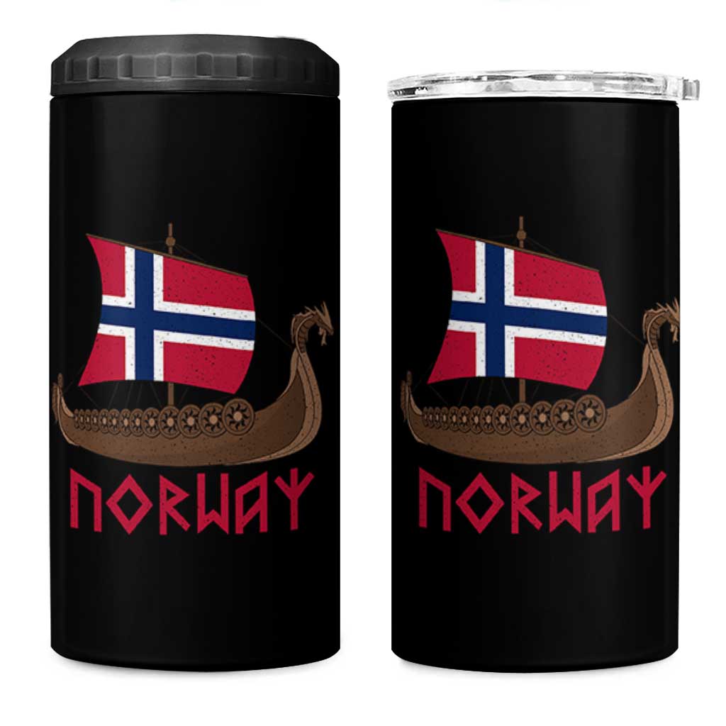 Boat Norwegian Flag Norway Viking Ship Norway 4 in 1 Can Cooler Tumbler