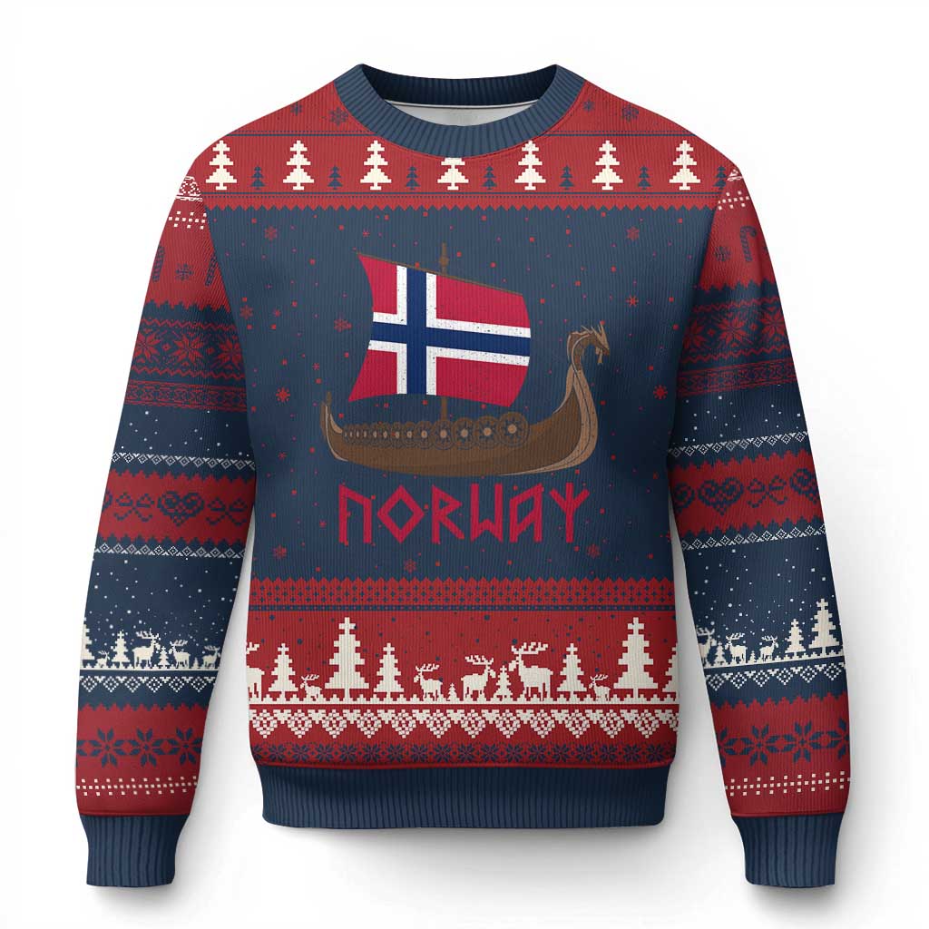 Boat Norwegian Flag Norway Viking Ship Norway Ugly Christmas Sweater