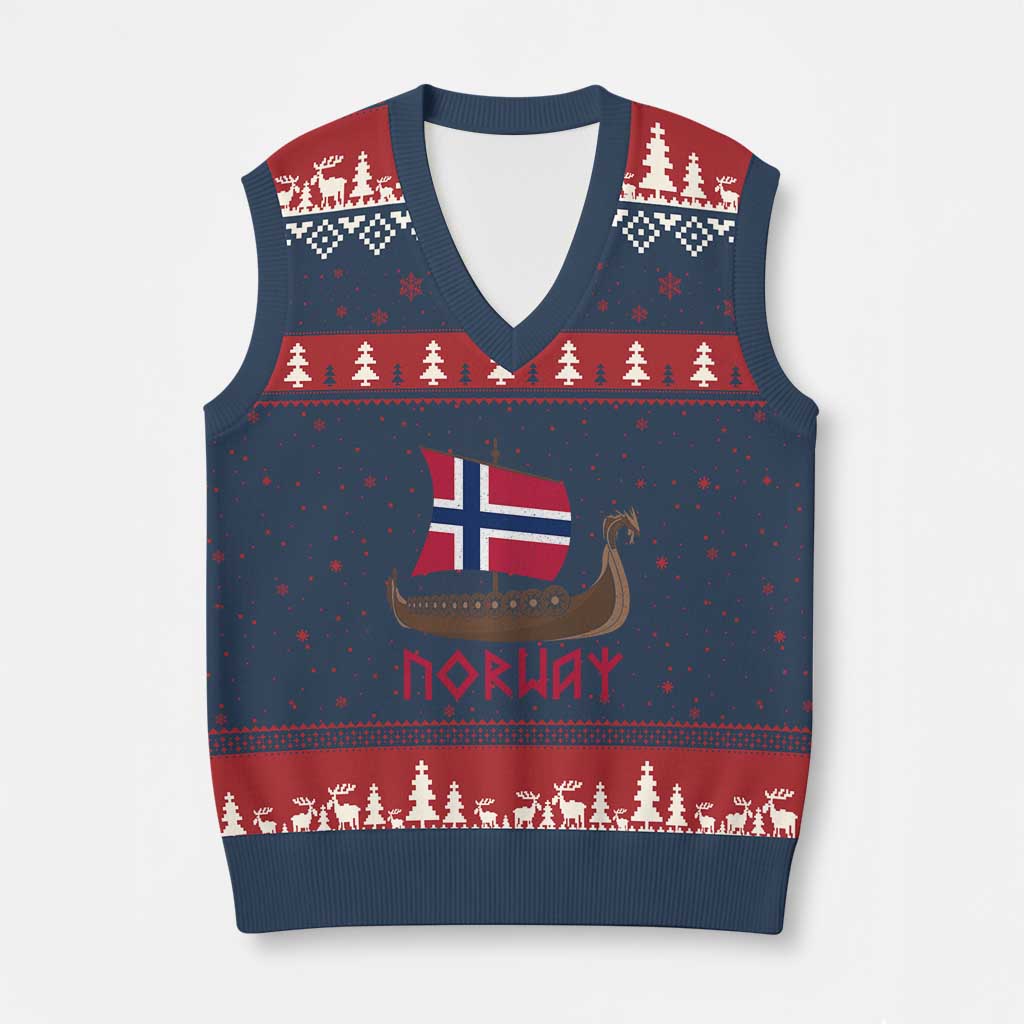 Boat Norwegian Flag Norway Viking Ship Norway V-Neck Knit Sweater Vest
