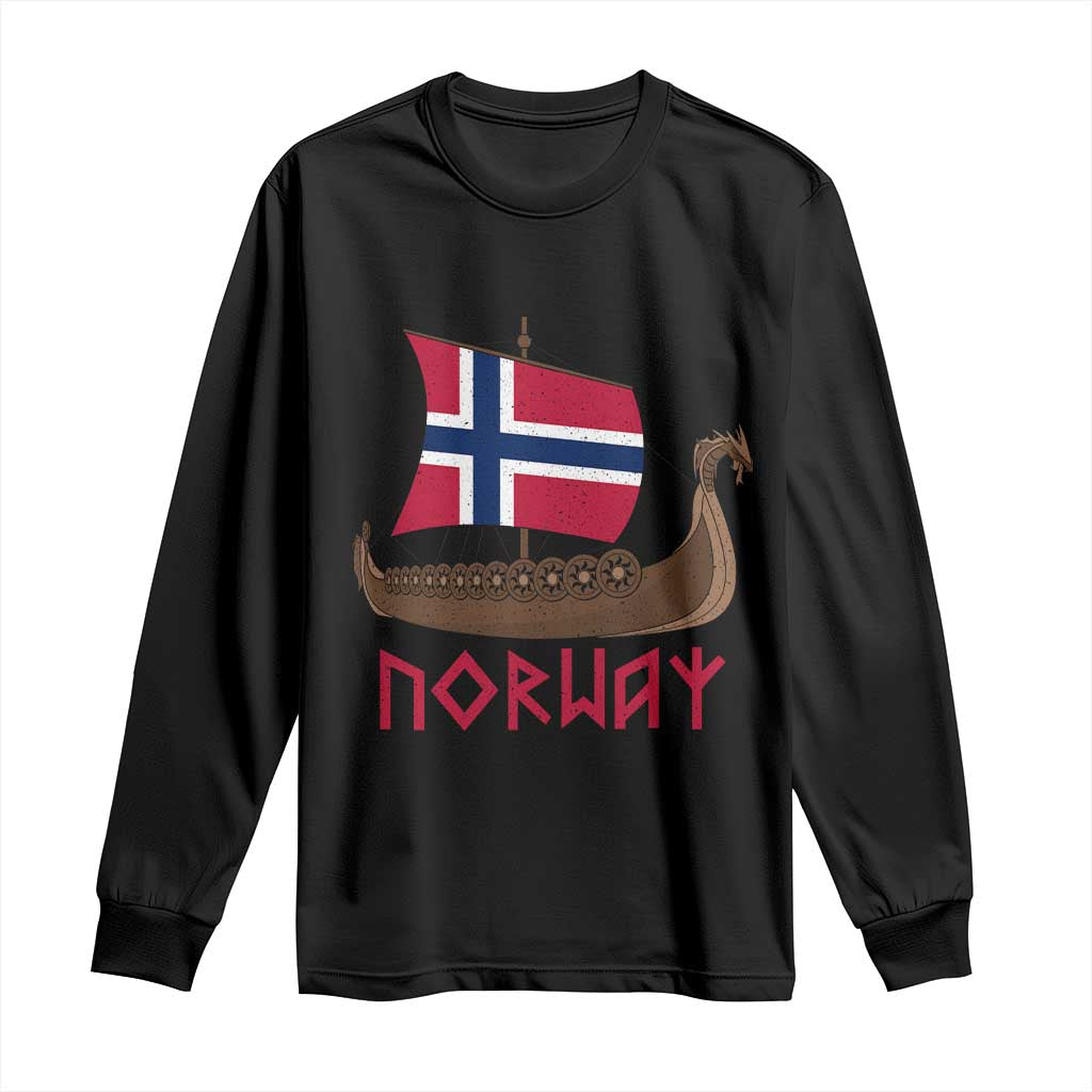 Boat Norwegian Flag Norway Viking Ship Norway Long Sleeve Shirt