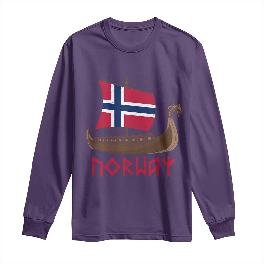 Boat Norwegian Flag Norway Viking Ship Norway Long Sleeve Shirt