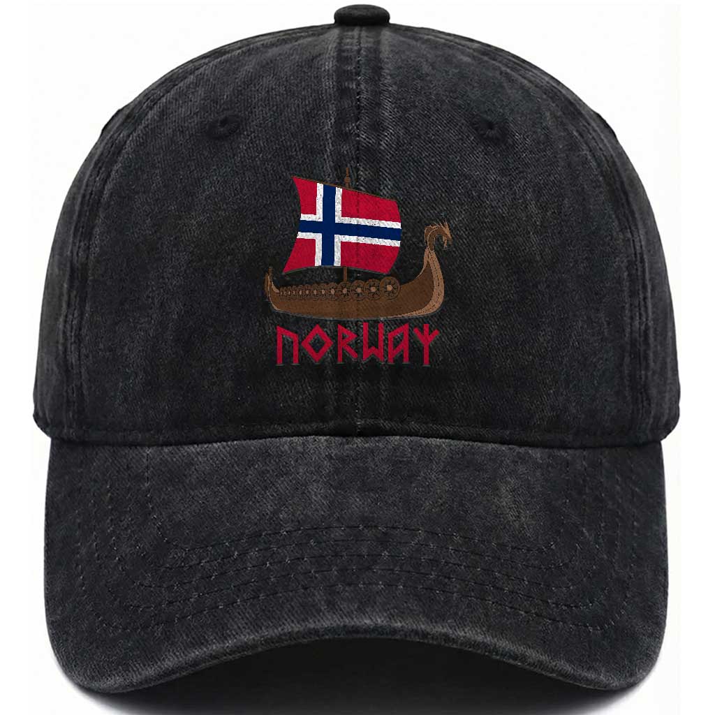 Boat Norwegian Flag Norway Viking Ship Norway Washed Cotton Baseball Cap