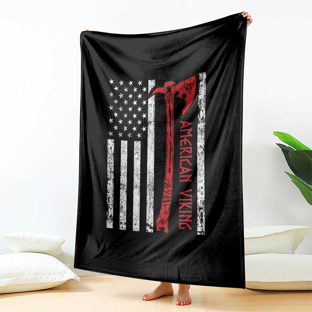 American Viking Throw Blanket Norse Mythology Axe USA Flag - Wonder Print Shop