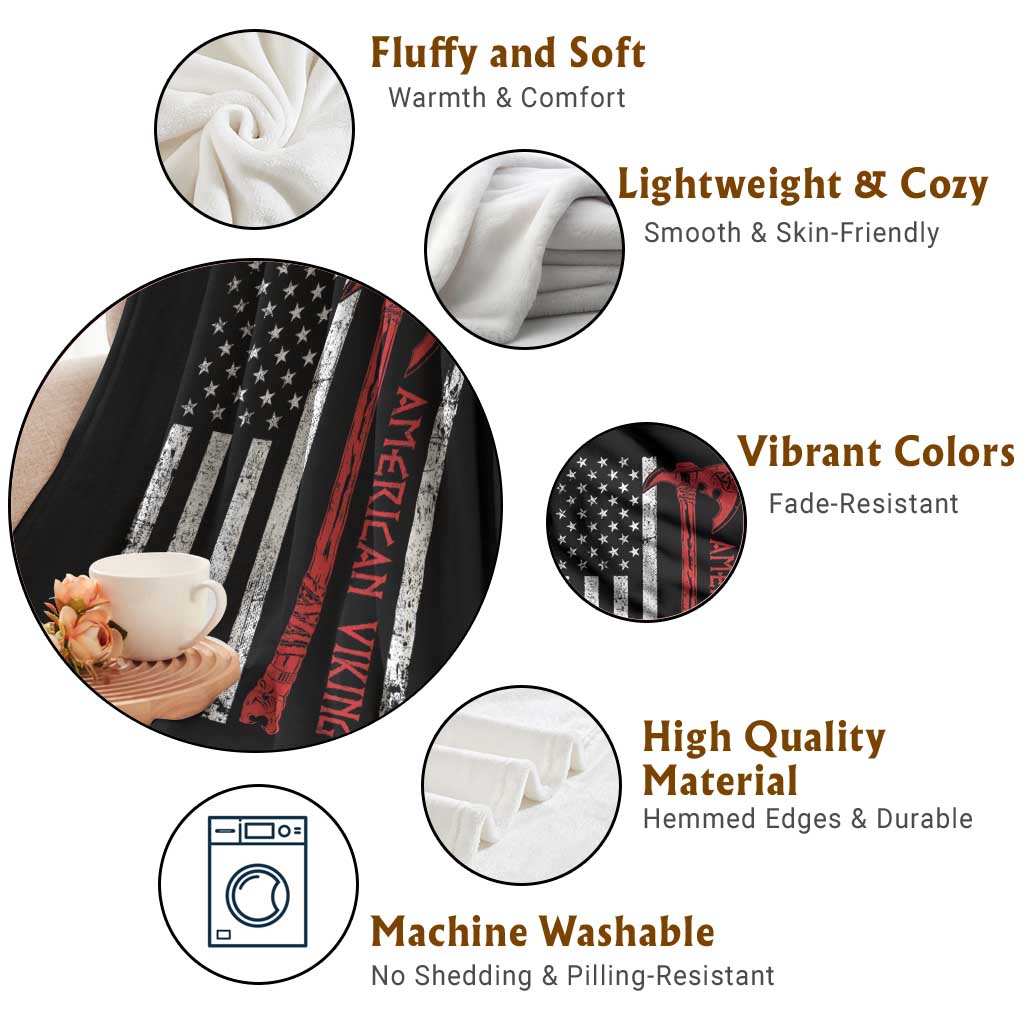 American Viking Throw Blanket Norse Mythology Axe USA Flag - Wonder Print Shop