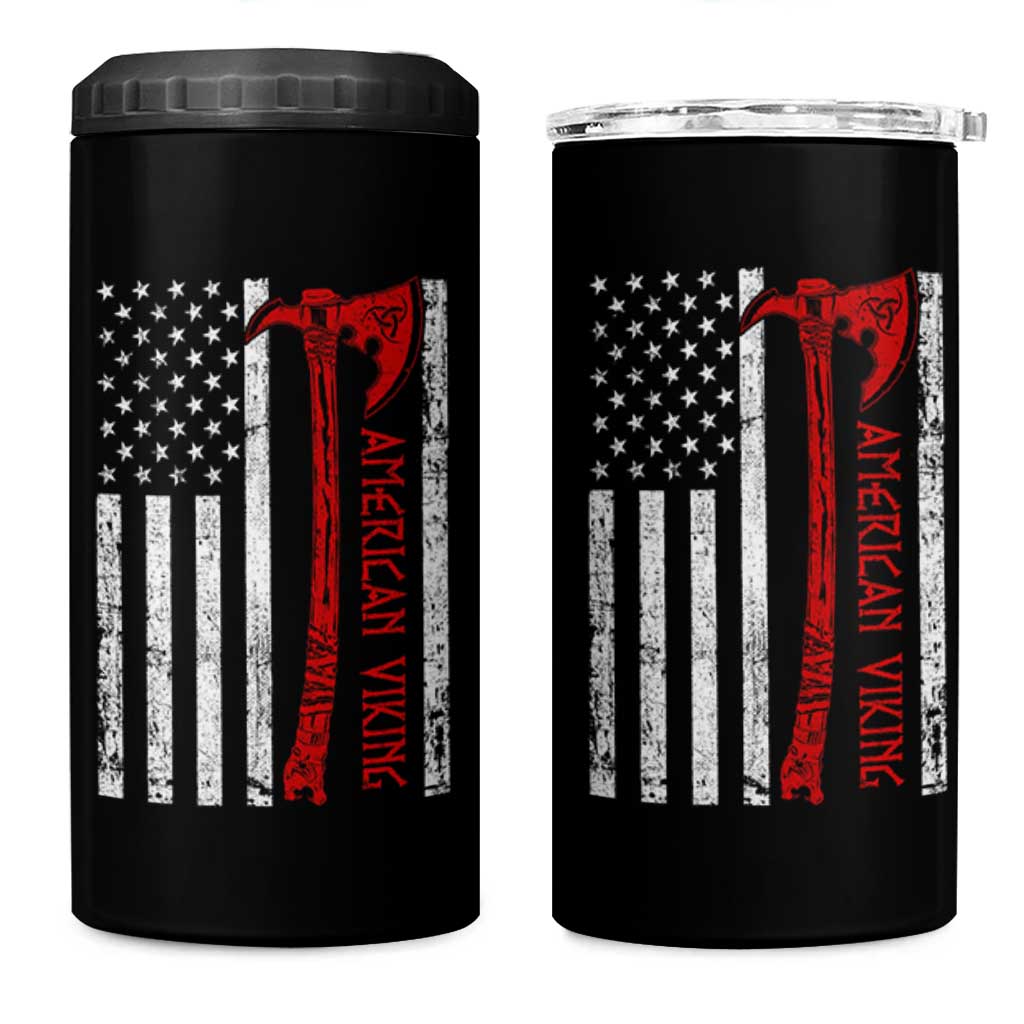 American Viking 4 in 1 Can Cooler Tumbler Norse Mythology Axe USA Flag - Wonder Print Shop