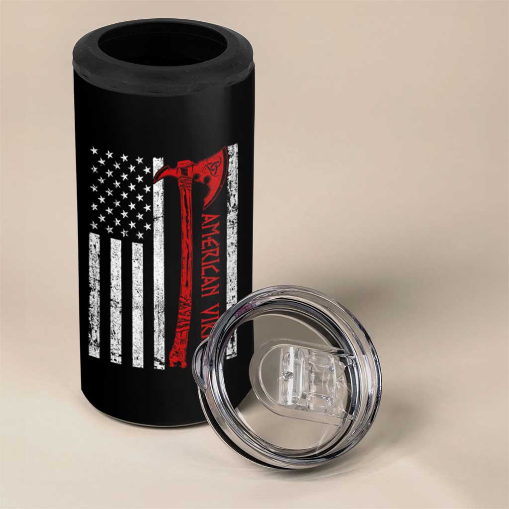 American Viking 4 in 1 Can Cooler Tumbler Norse Mythology Axe USA Flag - Wonder Print Shop