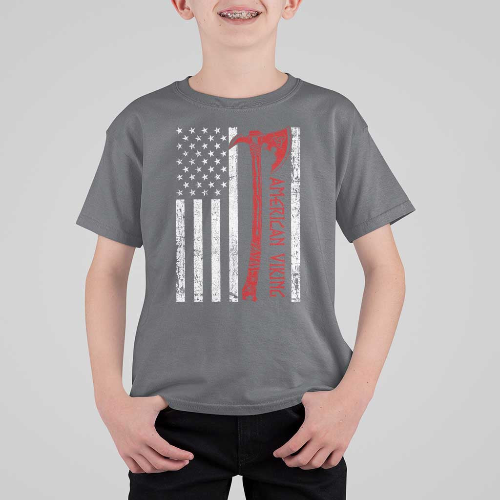 American Viking T Shirt For Kid Norse Mythology Axe USA Flag - Wonder Print Shop