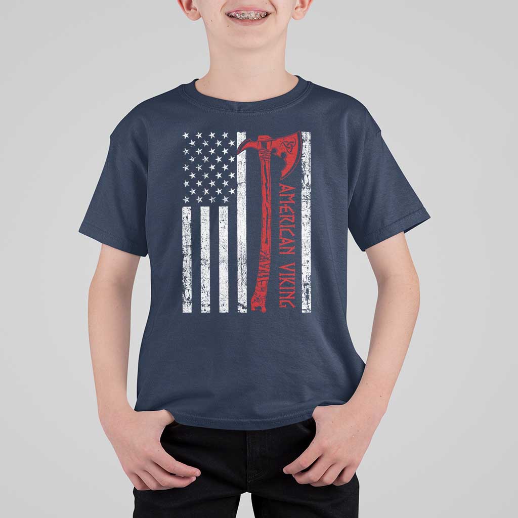 American Viking T Shirt For Kid Norse Mythology Axe USA Flag - Wonder Print Shop