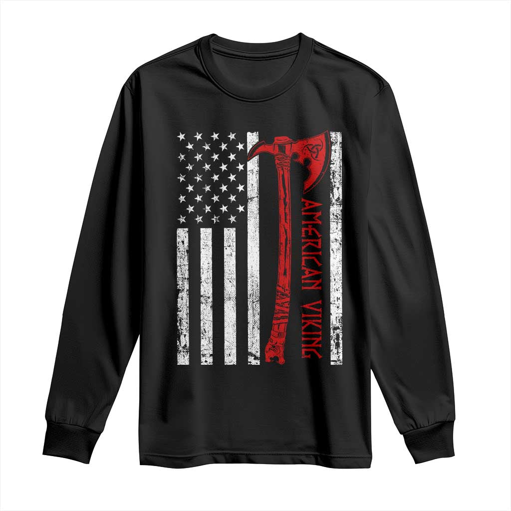 American Viking Long Sleeve Shirt Norse Mythology Axe USA Flag - Wonder Print Shop