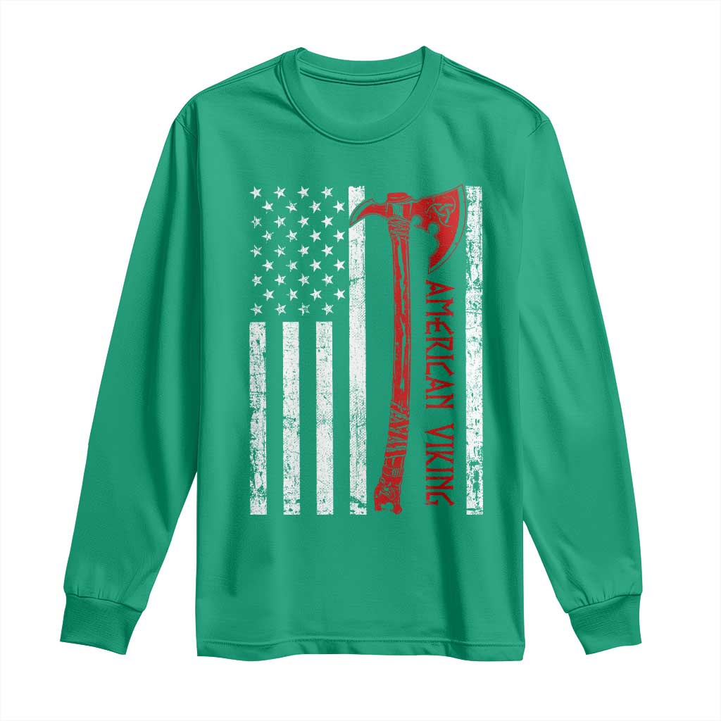 American Viking Long Sleeve Shirt Norse Mythology Axe USA Flag - Wonder Print Shop
