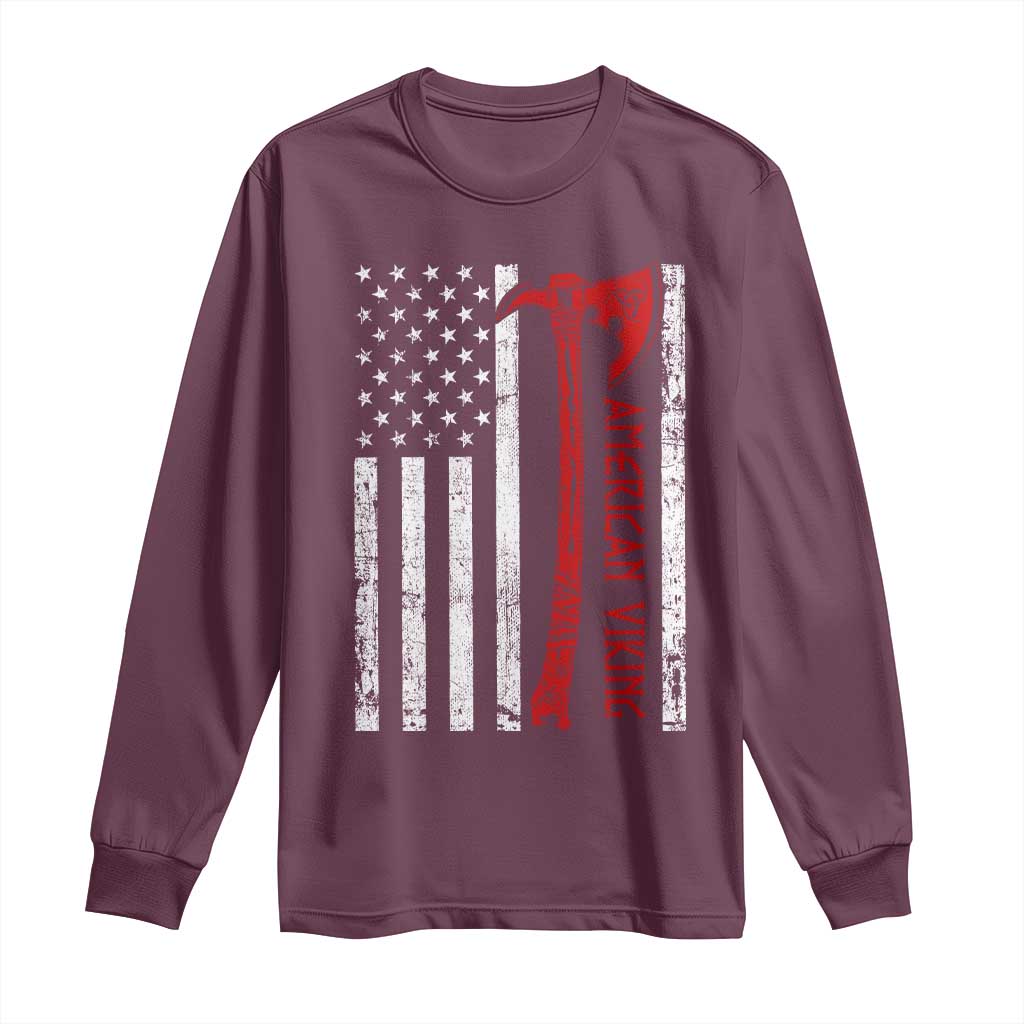 American Viking Long Sleeve Shirt Norse Mythology Axe USA Flag - Wonder Print Shop