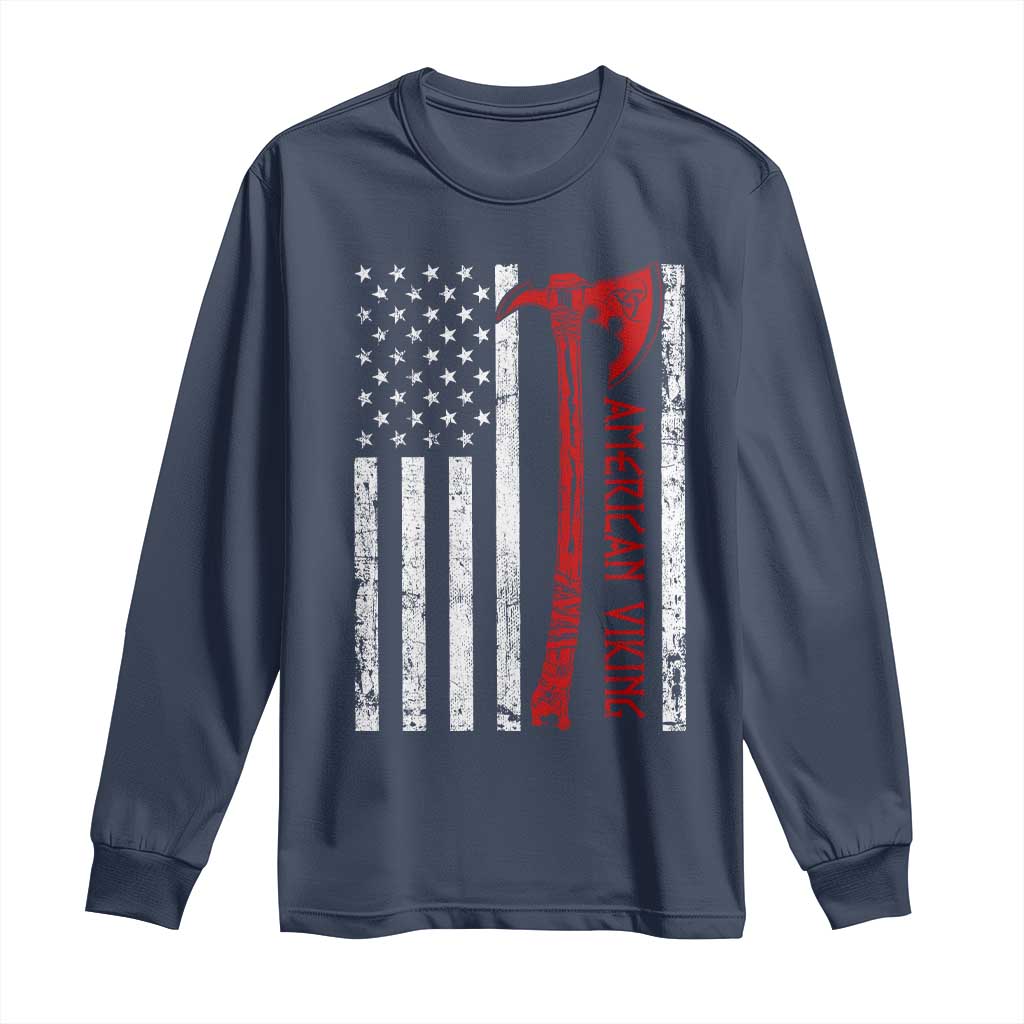 American Viking Long Sleeve Shirt Norse Mythology Axe USA Flag - Wonder Print Shop
